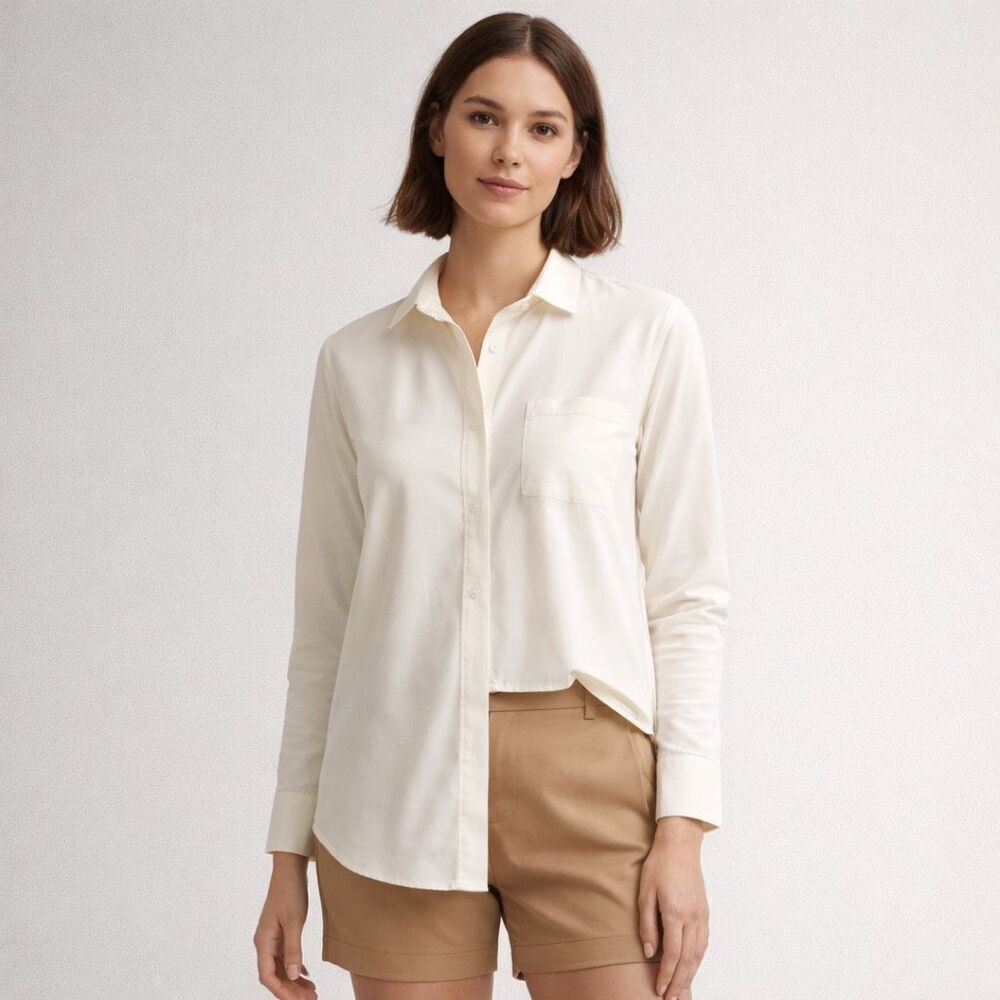 Athleta White Button Down Oversized Shirt Tunic Women's Size SP Side Zip Pocket
